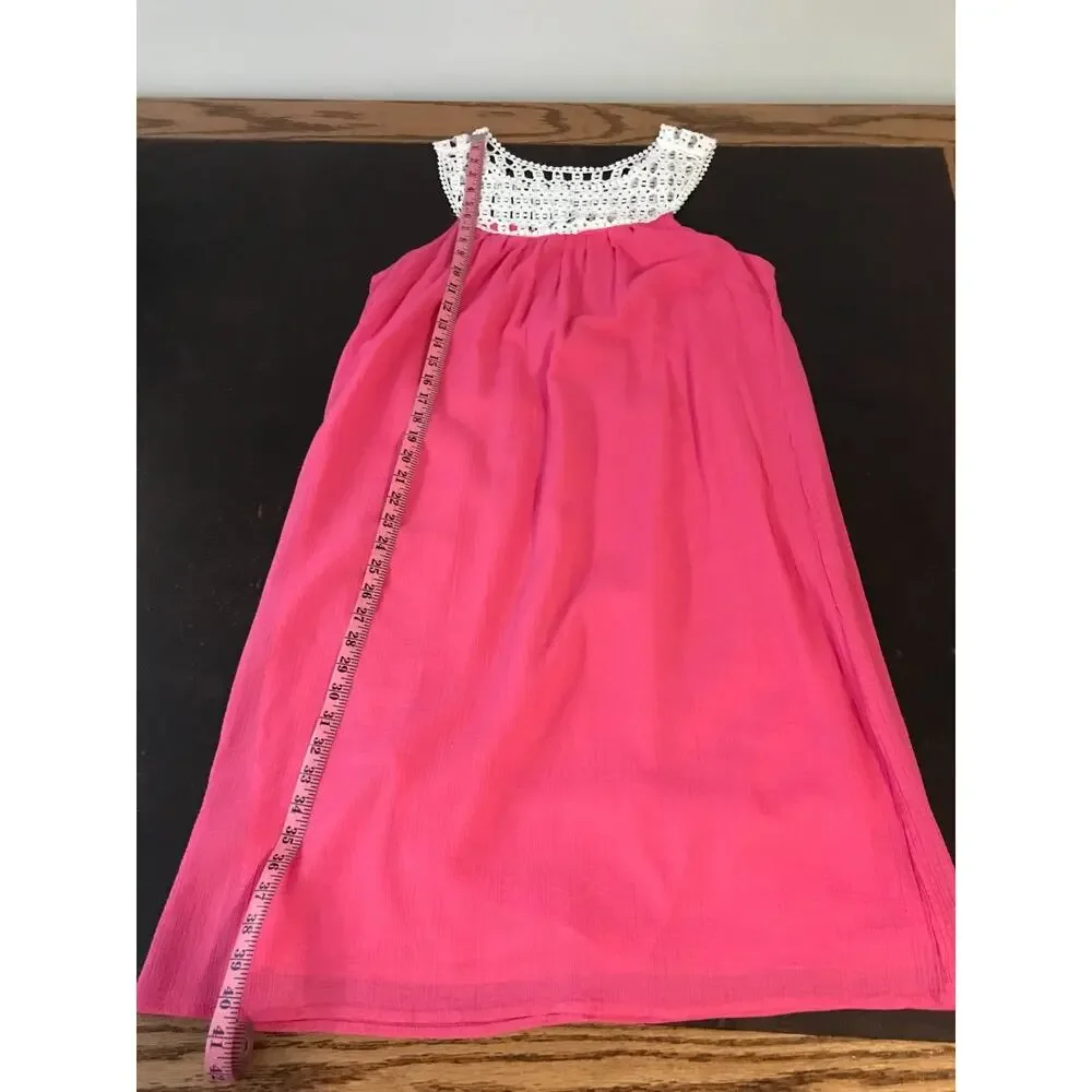 Lilly Pulitzer Sydney Crinkle Dress Daquiri Pink Crochet Neck Size 12 - Picture 7 of 13